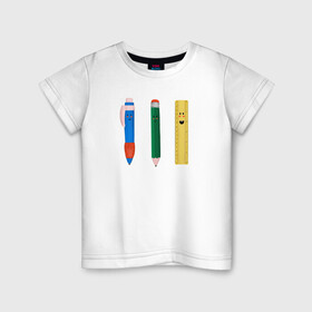 Детская футболка хлопок с принтом в школу в Санкт-Петербурге, 100% хлопок | круглый вырез горловины, полуприлегающий силуэт, длина до линии бедер | карандаш | класс | линейка | перекличка | ручка | уроки | школа