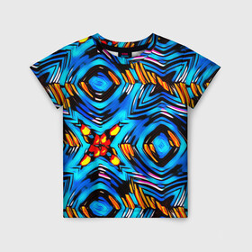 Детская футболка 3D с принтом Желто-синий абстрактный узор  в Санкт-Петербурге, 100% гипоаллергенный полиэфир | прямой крой, круглый вырез горловины, длина до линии бедер, чуть спущенное плечо, ткань немного тянется | геометрический | желтый | модный | плетение | синий | современный | яркий синий
