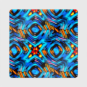 Магнит виниловый Квадрат с принтом Желто-синий абстрактный узор  в Санкт-Петербурге, полимерный материал с магнитным слоем | размер 9*9 см, закругленные углы | Тематика изображения на принте: геометрический | желтый | модный | плетение | синий | современный | яркий синий