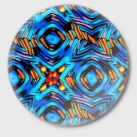 Значок с принтом Желто-синий абстрактный узор  в Санкт-Петербурге,  металл | круглая форма, металлическая застежка в виде булавки | геометрический | желтый | модный | плетение | синий | современный | яркий синий