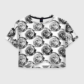 Женская футболка Crop-top 3D с принтом Черно-белый абстрактный узор  в Санкт-Петербурге, 100% полиэстер | круглая горловина, длина футболки до линии талии, рукава с отворотами | абстрактный | винтажный | детский | круги | молодежный | ретро | современный | спирали