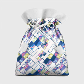 Подарочный 3D мешок с принтом Этнический узор пэчворк  в Санкт-Петербурге, 100% полиэстер | Размер: 29*39 см | Тематика изображения на принте: абстрактный | белый и синий | геометрический | заплатки | популярный | современный | этнический