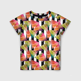 Детская футболка 3D с принтом Абстрактный полосатый узор  в Санкт-Петербурге, 100% гипоаллергенный полиэфир | прямой крой, круглый вырез горловины, длина до линии бедер, чуть спущенное плечо, ткань немного тянется | абстрактный | геометрические фигуры | молодежный | полосатый | радужный | черные полосы