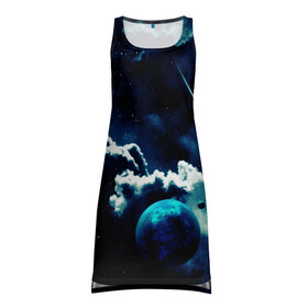 Платье-майка 3D с принтом КОСМИЧЕСКИЕ ОБЛАКА в Санкт-Петербурге, 100% полиэстер | полуприлегающий силуэт, широкие бретели, круглый вырез горловины, удлиненный подол сзади. | вселенная | звёзды | комета | космос | облака | планета