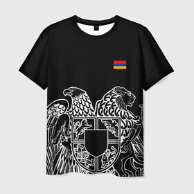 Мужская футболка 3D с принтом Герб Армении и флаг в Санкт-Петербурге, 100% полиэфир | прямой крой, круглый вырез горловины, длина до линии бедер | армения | герб | лев и орел | лого | символ | флаг | флаг и герб армении