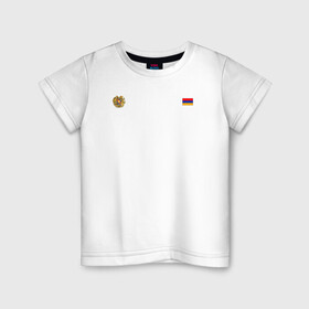 Детская футболка хлопок с принтом Армения. Символика в Санкт-Петербурге, 100% хлопок | круглый вырез горловины, полуприлегающий силуэт, длина до линии бедер | армения | герб | лого | на черном | символ | символика армении | флаг | флаг и герб | черный фон | черный цвет
