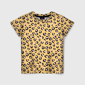 Детская футболка 3D с принтом Желтый леопардовый принт в Санкт-Петербурге, 100% гипоаллергенный полиэфир | прямой крой, круглый вырез горловины, длина до линии бедер, чуть спущенное плечо, ткань немного тянется | желтый | леопардовый принт | паттерн | пятна | пятнистый | розовый | текстура