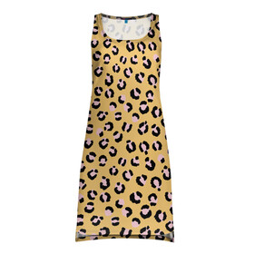 Платье-майка 3D с принтом Желтый леопардовый принт в Санкт-Петербурге, 100% полиэстер | полуприлегающий силуэт, широкие бретели, круглый вырез горловины, удлиненный подол сзади. | желтый | леопардовый принт | паттерн | пятна | пятнистый | розовый | текстура
