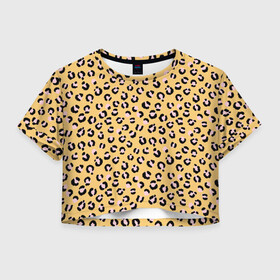 Женская футболка Crop-top 3D с принтом Желтый леопардовый принт в Санкт-Петербурге, 100% полиэстер | круглая горловина, длина футболки до линии талии, рукава с отворотами | желтый | леопардовый принт | паттерн | пятна | пятнистый | розовый | текстура