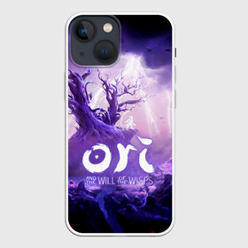 Чехол для iPhone 13 mini с принтом Ori and the Will of the Wisps в Санкт-Петербурге,  |  | adventure | computer game | lightning | ori | ori and the will of the wisps | rain | spirit of the forest | tree | дерево | дождь | дух леса | компьютерная игра | молния | ори | ори и блуждающие огоньки | приключения