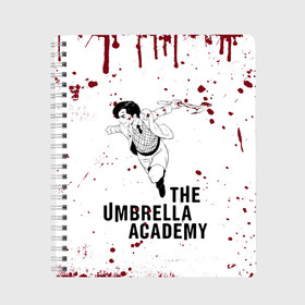 Тетрадь с принтом Number 5 | The Umbrella Academy (Z) в Санкт-Петербурге, 100% бумага | 48 листов, плотность листов — 60 г/м2, плотность картонной обложки — 250 г/м2. Листы скреплены сбоку удобной пружинной спиралью. Уголки страниц и обложки скругленные. Цвет линий — светло-серый
 | 5 | dark horse comics | netflix | number 5 | the umbrella academy | umbrella | академия амбрелла | комикс | комильфо | номер 5 | реджинальд харгривз | харгривз | хэйзел