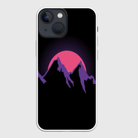 Чехол для iPhone 13 mini с принтом горы на фоне заката в Санкт-Петербурге,  |  | 80s | горы | закат | киберпанк | минимализм | неон | неоновый закат | розовое солнце | розовый | фиолетовый