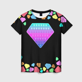Женская футболка 3D с принтом POP IT DIAMOND в Санкт-Петербурге, 100% полиэфир ( синтетическое хлопкоподобное полотно) | прямой крой, круглый вырез горловины, длина до линии бедер | pop it | simple dimple. симпл димпл | поп ит