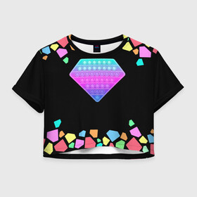 Женская футболка Crop-top 3D с принтом POP IT DIAMOND в Санкт-Петербурге, 100% полиэстер | круглая горловина, длина футболки до линии талии, рукава с отворотами | pop it | simple dimple. симпл димпл | поп ит