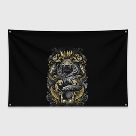 Флаг-баннер с принтом Золотой лев в Санкт-Петербурге, 100% полиэстер | размер 67 х 109 см, плотность ткани — 95 г/м2; по краям флага есть четыре люверса для крепления | архитектура | золото | камень | корона | лев | узоры | череп