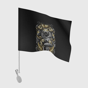 Флаг для автомобиля с принтом Золотой лев в Санкт-Петербурге, 100% полиэстер | Размер: 30*21 см | архитектура | золото | камень | корона | лев | узоры | череп
