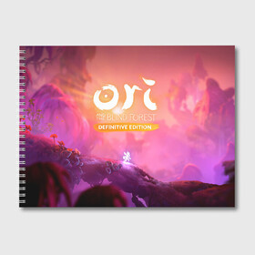 Альбом для рисования с принтом Ori and the Will of the Wisps в Санкт-Петербурге, 100% бумага
 | матовая бумага, плотность 200 мг. | Тематика изображения на принте: adventure | ori | ori and the will of the wisps | pc game | pink sky | spirit of the forest | дух леса | компьютерная игра | ори | ори и блуждающие огоньки | приключения | розовое небо