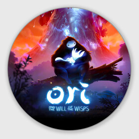 Коврик для мышки круглый с принтом Ori and the Will of the Wisps в Санкт-Петербурге, резина и полиэстер | круглая форма, изображение наносится на всю лицевую часть | adventure | asleep | forest spirit | naru | night | ori and the will of the wisps | orient | pc game | volcanic eruption | дух леса | извержение вулкана | компьютерная игра | нару | ночь | ори | ори и блуждающие огоньки | приключения | спит