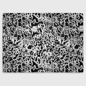 Плед 3D с принтом Graffiti white on black в Санкт-Петербурге, 100% полиэстер | закругленные углы, все края обработаны. Ткань не мнется и не растягивается | Тематика изображения на принте: абстракция | граффити | надписи | надписи текстура | паттерн граффити | текстура | текстура граффити | шрифт