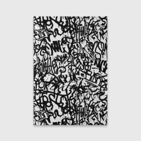 Обложка для паспорта матовая кожа с принтом Graffiti black on white в Санкт-Петербурге, натуральная матовая кожа | размер 19,3 х 13,7 см; прозрачные пластиковые крепления | абстракция | граффити | надписи | надписи текстура | паттерн граффити | текстура | текстура граффити | шрифт