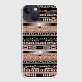 Чехол для iPhone 13 mini с принтом Полосатый этнический орнамент в Санкт-Петербурге,  |  | абстрактный | геометрические фигуры | коричневый | полосатый узор | полосы | черный и коричневый | этнический