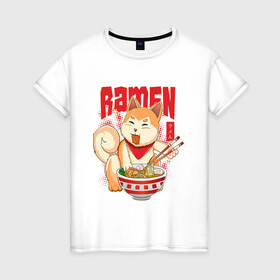 Женская футболка хлопок с принтом ШИБА РАМЕН в Санкт-Петербурге, 100% хлопок | прямой крой, круглый вырез горловины, длина до линии бедер, слегка спущенное плечо | ani | asia | dog | food | japan | mal | ramen | shiba | soup | sweet | азия | еда | лапша | милаха | милашка | палочки | пес | пушистый | рамен | собака | собачка | суп | шиба ино | япония