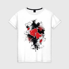 Женская футболка хлопок с принтом Сердца и ромашки в Санкт-Петербурге, 100% хлопок | прямой крой, круглый вырез горловины, длина до линии бедер, слегка спущенное плечо | композиция | ромашки | сердечки | сердца | сердца и ромашки | сердце | цветы