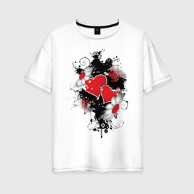 Женская футболка хлопок Oversize с принтом Сердца и ромашки в Санкт-Петербурге, 100% хлопок | свободный крой, круглый ворот, спущенный рукав, длина до линии бедер
 | композиция | ромашки | сердечки | сердца | сердца и ромашки | сердце | цветы