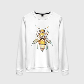 Женский свитшот хлопок с принтом Акварельная пчела в Санкт-Петербурге, 100% хлопок | прямой крой, круглый вырез, на манжетах и по низу широкая трикотажная резинка  | bee | акварель | акварельная пчела | большая пчела | насекомое | пчела | реалистичная пчела