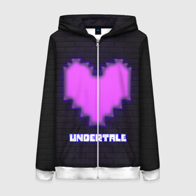 Женская толстовка 3D на молнии с принтом UNDERTALE PURPLE HEART в Санкт-Петербурге, 100% полиэстер | длина до линии бедра, манжеты и пояс оформлены мягкой тканевой резинкой, двухслойный капюшон со шнурком для регулировки, спереди молния, по бокам два кармана | Тематика изображения на принте: sans | undertale | андертале | андертейл | игра | подземная история | подземная сказка | санс | сердце | ундертале