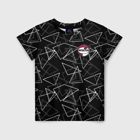 Детская футболка 3D с принтом Черно-белый геометрический  в Санкт-Петербурге, 100% гипоаллергенный полиэфир | прямой крой, круглый вырез горловины, длина до линии бедер, чуть спущенное плечо, ткань немного тянется | абстрактный | аппликация | геометрический | модный | треугольники | футбол | футбольный клуб | черно белый | черный фон