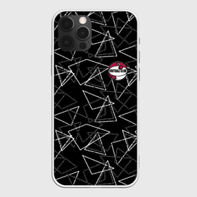 Чехол для iPhone 12 Pro с принтом Черно-белый геометрический  в Санкт-Петербурге, силикон | область печати: задняя сторона чехла, без боковых панелей | абстрактный | аппликация | геометрический | модный | треугольники | футбол | футбольный клуб | черно белый | черный фон