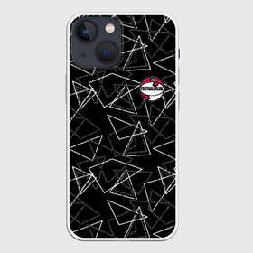 Чехол для iPhone 13 mini с принтом Черно белый геометрический в Санкт-Петербурге,  |  | абстрактный | аппликация | геометрический | модный | треугольники | футбол | футбольный клуб | черно белый | черный фон
