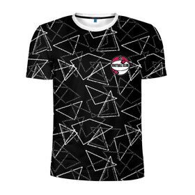 Мужская футболка 3D спортивная с принтом Черно-белый геометрический  в Санкт-Петербурге, 100% полиэстер с улучшенными характеристиками | приталенный силуэт, круглая горловина, широкие плечи, сужается к линии бедра | Тематика изображения на принте: абстрактный | аппликация | геометрический | модный | треугольники | футбол | футбольный клуб | черно белый | черный фон