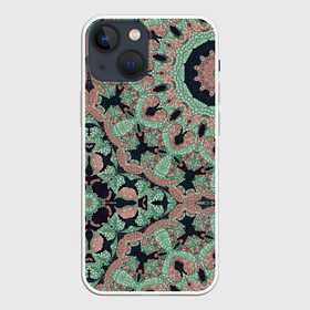 Чехол для iPhone 13 mini с принтом зелено бежевый калейдоскоп в Санкт-Петербурге,  |  | абстрактный | в горошек | восточный | калейдоскоп | коричневый и зеленый | модный | фисташковый | этнический