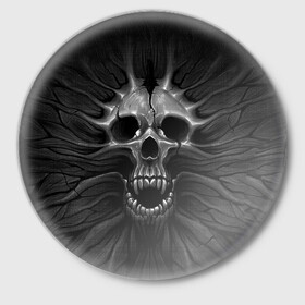 Значок с принтом ЧЕРЕП С КЛЫКАМИ в Санкт-Петербурге,  металл | круглая форма, металлическая застежка в виде булавки | dark | death | fear | skelet | skull | байкерам | голова | готика | клыки | кости | крик | оскал | скелет | тьма | ужас | череп | черный