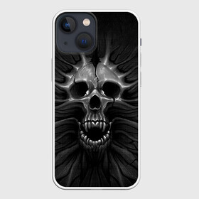 Чехол для iPhone 13 mini с принтом ЧЕРЕП С КЛЫКАМИ в Санкт-Петербурге,  |  | dark | death | fear | skelet | skull | байкерам | голова | готика | клыки | кости | крик | оскал | скелет | тьма | ужас | череп | черный