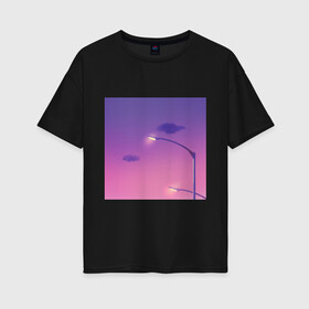 Женская футболка хлопок Oversize с принтом Закат в Санкт-Петербурге, 100% хлопок | свободный крой, круглый ворот, спущенный рукав, длина до линии бедер
 | вечер | закат | красивое небо | неон | ночной город | розовый закат