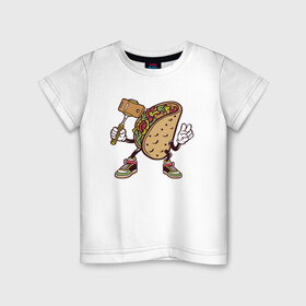 Детская футболка хлопок с принтом Тако делает сэлфи в Санкт-Петербурге, 100% хлопок | круглый вырез горловины, полуприлегающий силуэт, длина до линии бедер | Тематика изображения на принте: сэлфи | тако | фотка | шаверма | шаурма