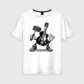 Женская футболка хлопок Oversize с принтом Гитара сэлфи в Санкт-Петербурге, 100% хлопок | свободный крой, круглый ворот, спущенный рукав, длина до линии бедер
 | peace | selfi | гитара | мир | рок | рокер | сэлфи | фотка | электрогитара
