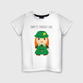Детская футболка хлопок с принтом С Днем Святого Патрика в Санкт-Петербурге, 100% хлопок | круглый вырез горловины, полуприлегающий силуэт, длина до линии бедер | девочка | зеленый | клевер | праздник | святой патрик