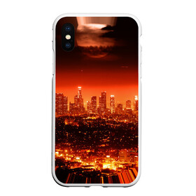 Чехол для iPhone XS Max матовый с принтом Закат в Нью Йорке в Санкт-Петербурге, Силикон | Область печати: задняя сторона чехла, без боковых панелей | город | закат | красный | луна | мегаполис | месяц | нью йорк | яркий
