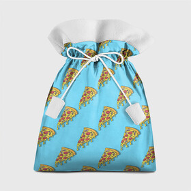 Подарочный 3D мешок с принтом Пицца паттерн на голубом в Санкт-Петербурге, 100% полиэстер | Размер: 29*39 см | Тематика изображения на принте: еда | итальянская кухня | кусок пиццы | паттерн | пицца | пицца пепперони | пицца с колбасой и сыром | слайс | фаст фуд
