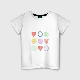 Детская футболка хлопок с принтом Цветные сердца и круги в Санкт-Петербурге, 100% хлопок | круглый вырез горловины, полуприлегающий силуэт, длина до линии бедер | карандаш | круги | рисование | сердце | узор