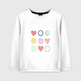 Детский лонгслив хлопок с принтом Цветные сердца и круги в Санкт-Петербурге, 100% хлопок | круглый вырез горловины, полуприлегающий силуэт, длина до линии бедер | карандаш | круги | рисование | сердце | узор