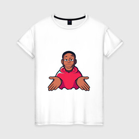 Женская футболка хлопок с принтом khaby.lame в Санкт-Петербурге, 100% хлопок | прямой крой, круглый вырез горловины, длина до линии бедер, слегка спущенное плечо | африканец | большие губы | кхаби | лэйм | настроение | позитив | поп арт. | популярный | популярный блогер | розовая толстовка | хаби ламе
