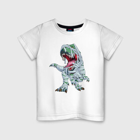 Детская футболка хлопок с принтом Динозавр-мумия в Санкт-Петербурге, 100% хлопок | круглый вырез горловины, полуприлегающий силуэт, длина до линии бедер | tyrannosaurus | бинты | динозавр | дракон | мумия | тиранозавр | ящер