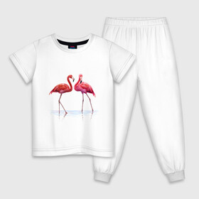 Детская пижама хлопок с принтом Фламинго пара в Санкт-Петербурге, 100% хлопок |  брюки и футболка прямого кроя, без карманов, на брюках мягкая резинка на поясе и по низу штанин
 | пара | птицы | розовые птицы | фламинго | фламинго пара