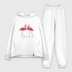 Женский костюм хлопок Oversize с принтом Фламинго пара в Санкт-Петербурге,  |  | пара | птицы | розовые птицы | фламинго | фламинго пара