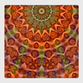 Магнитный плакат 3Х3 с принтом Оранжево-оливковый калейдоскоп в Санкт-Петербурге, Полимерный материал с магнитным слоем | 9 деталей размером 9*9 см | Тематика изображения на принте: калейдоскоп | коричневый | круглый орнамент | модный | мозаика | мозаичный узор | оливковый | оранжевый | орнамент | этнический